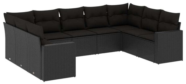 VidaXL U alakú Kerti Ülőgarnitúra - 9 részes - Fekete Polyrattan
