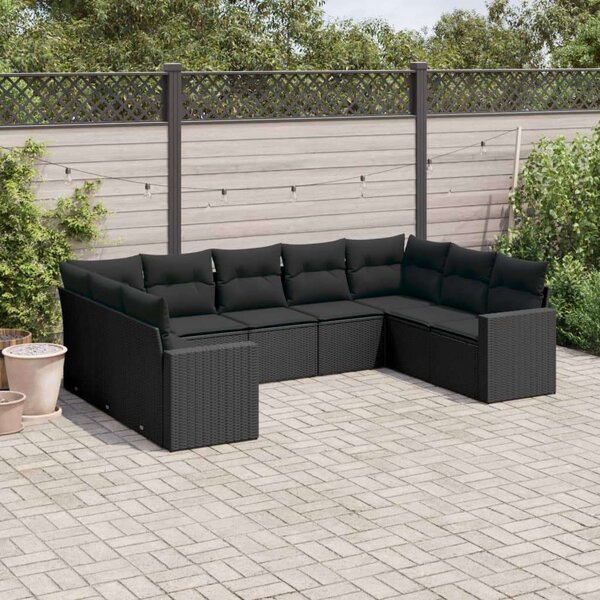 VidaXL U alakú Kerti Ülőgarnitúra - 9 részes - Fekete Polyrattan