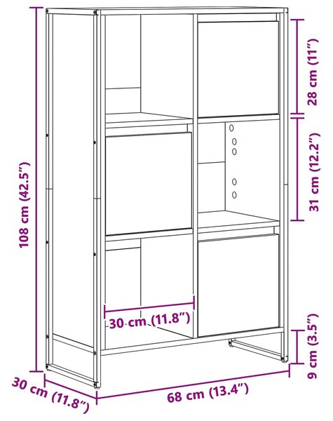 VidaXL Könyvespolc Szürke Sonoma 68 x 30 x 108.5 cm Faanyag