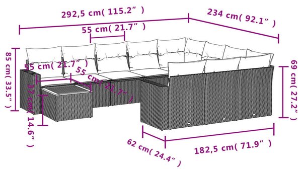VidaXL Polyrattan Kerti Ülőgarnitúra - 11 részes - Fekete