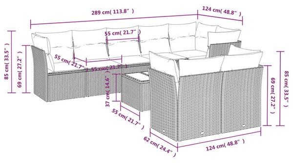 VidaXL Polyrattan Kerti Ülőgarnitúra - 9 részes, Fekete