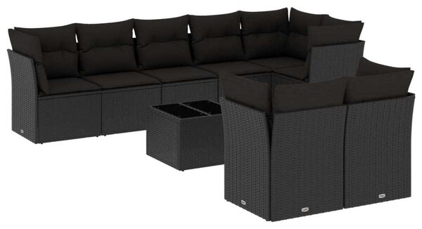 VidaXL Polyrattan Kerti Ülőgarnitúra - 9 részes, Fekete
