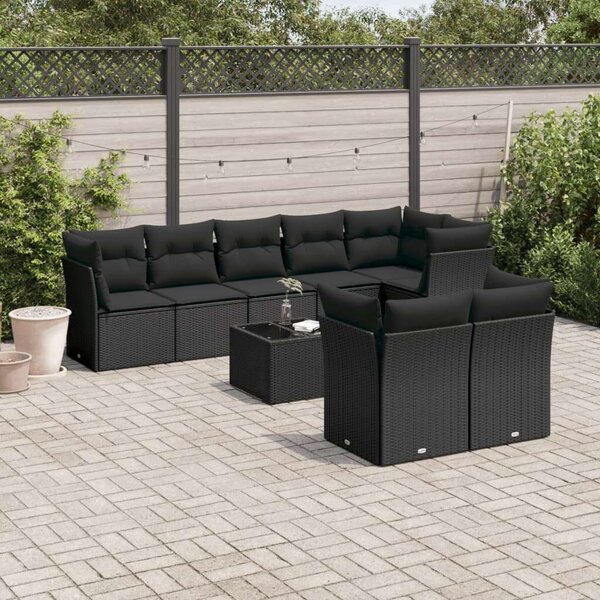 VidaXL Polyrattan Kerti Ülőgarnitúra - 9 részes, Fekete
