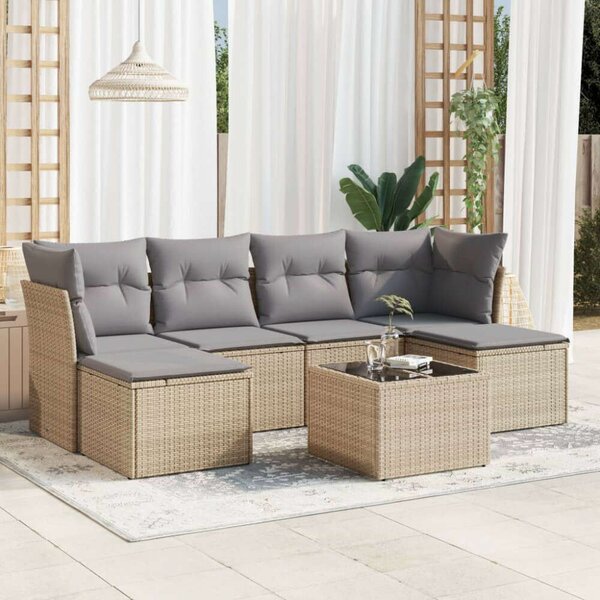 VidaXL Polyrattan Kerti Ülőgarnitúra - 7 részes, Bézs