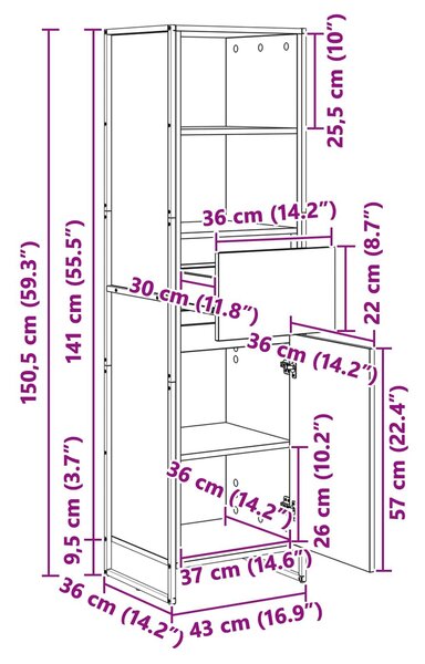 VidaXL Könyvespolc fiókkal Öreg fa 43 x 36 x 150,5 cm Faanyag