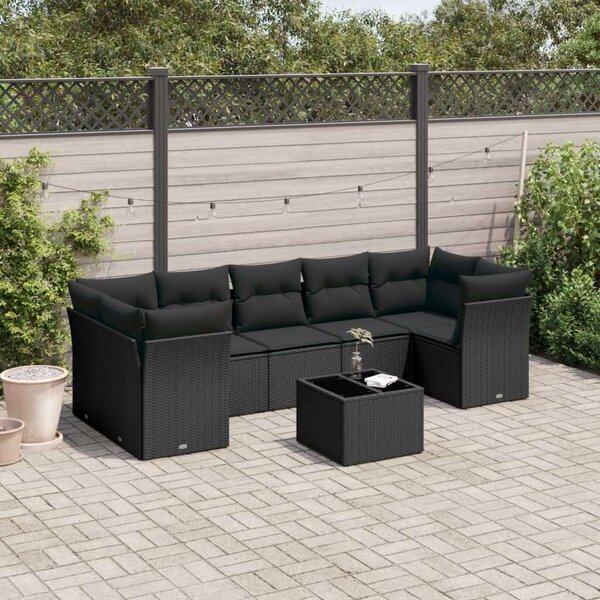 VidaXL Polyrattan Kerti Ülőgarnitúra - 8 részes - Fekete