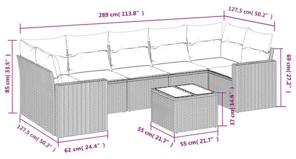 VidaXL Polyrattan Kerti Ülőgarnitúra - 8 részes - Fekete