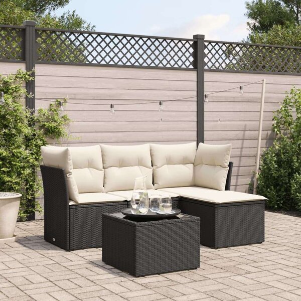 VidaXL 5 részes fekete polyrattan kerti kanapészett párnákkal