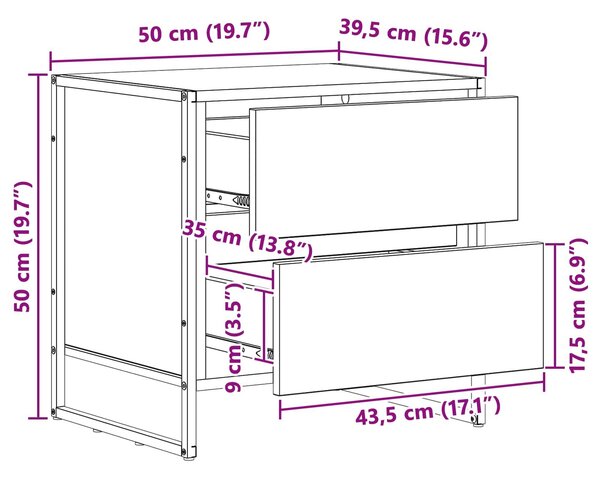 VidaXL Éjjeli asztal fiókkal 2 pcs Sonoma 50 x 39.5 x 50 cm Faanyag