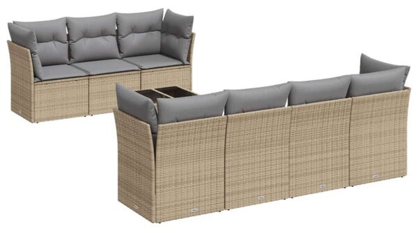 VidaXL 8 részes bézs polyrattan kerti ülőgarnitúra párnával