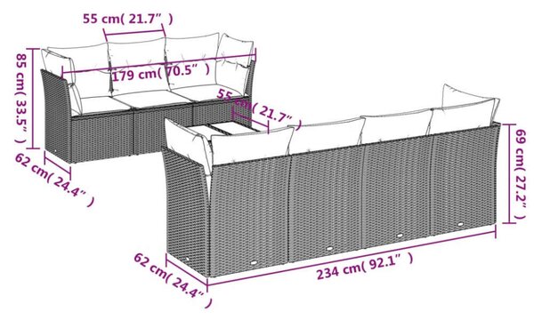 VidaXL 8 részes bézs polyrattan kerti ülőgarnitúra párnával