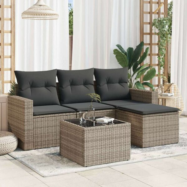 VidaXL Polyrattan Kerti Ülőgarnitúra - 5 részes - Szürke