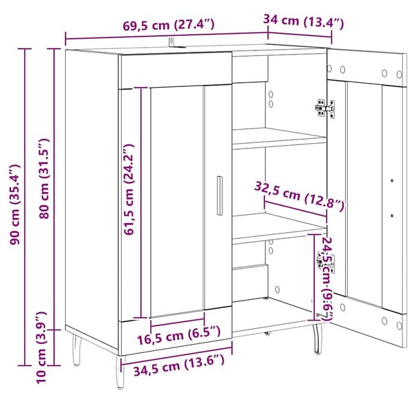 VidaXL Széf Fekete tölgy 69,5 x 34 x 90 cm Szerelt Fa