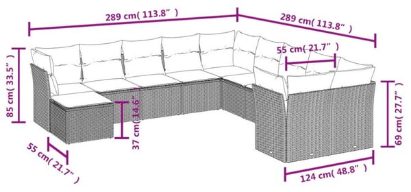 VidaXL Polyrattan Kerti Ülőgarnitúra - Fekete - 11 részes