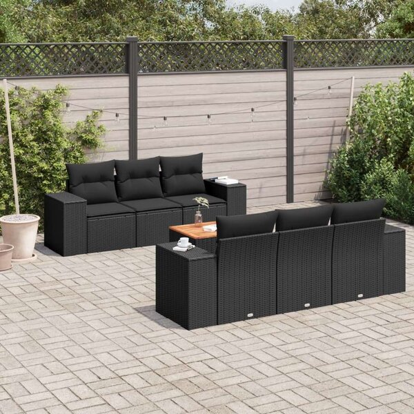 VidaXL 7 részes fekete polyrattan kerti ülőgarnitúra párnával