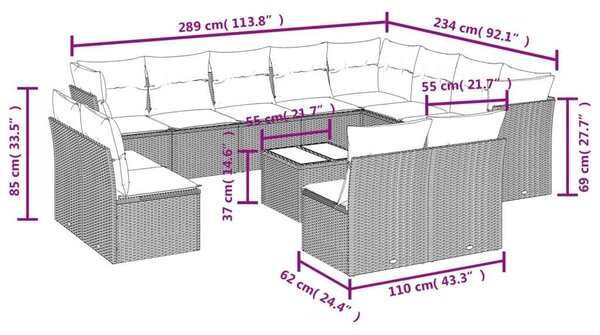 VidaXL Polyrattan Kerti Ülőgarnitúra - 13 részes - Világosszürke