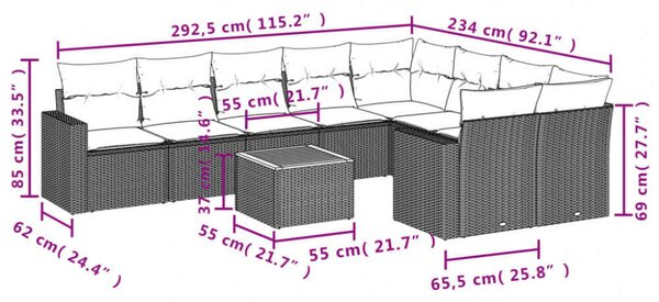 VidaXL Polyrattan Kerti Ülőgarnitúra - 10 részes - Bézs