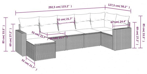 VidaXL Polyrattan Kerti Ülőgarnitúra - 7 részes - Fekete