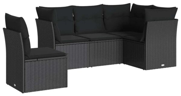 VidaXL 5 részes fekete polyrattan kerti kanapészett párnákkal