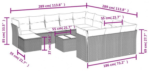 VidaXL 13 részes bézs polyrattan kerti ülőgarnitúra párnákkal