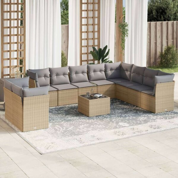 VidaXL 11 részes bézs polyrattan kerti ülőgarnitúra párnákkal
