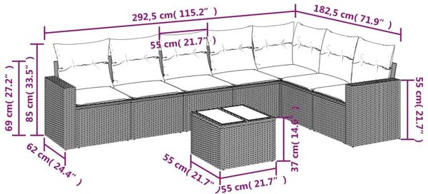 VidaXL Polyrattan Kerti Ülőgarnitúra - 8 részes - Bézs
