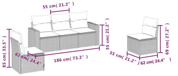 VidaXL 5 részes Polyrattan Kerti Ülőgarnitúra - Bézs