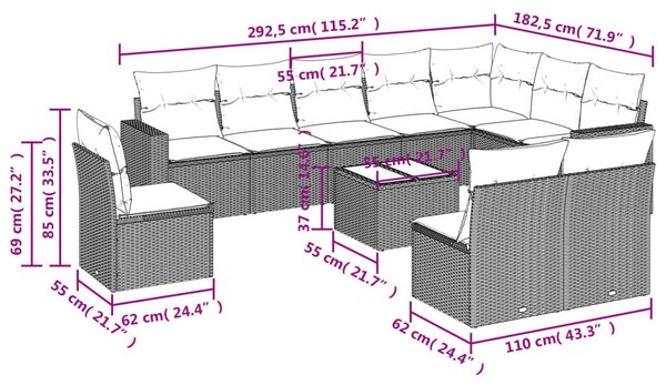 VidaXL Polyrattan Kerti Ülőgarnitúra - 11 részes - Bézs