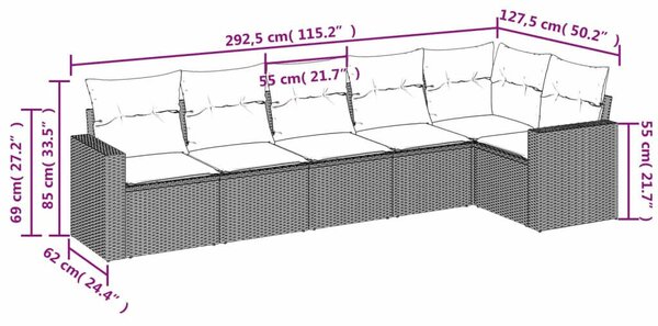 VidaXL Polyrattan Kerti Ülőgarnitúra - 6 részes - Bézs