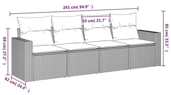 VidaXL Polyrattan Kerti Ülőgarnitúra - 4 részes - Szürke