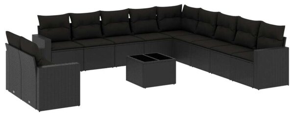 VidaXL Polyrattan Kerti Ülőgarnitúra - 12 részes - Fekete