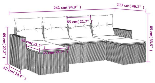 VidaXL Polyrattan Kerti Ülőgarnitúra - 6 részes - Fekete