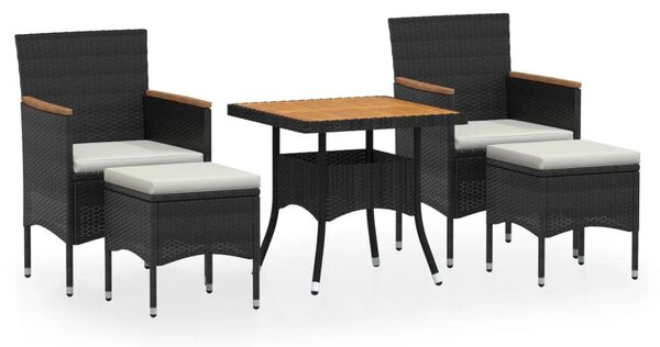 VidaXL 5 részes Kerti Étkezőgarnitúra - Fekete Polyrattan