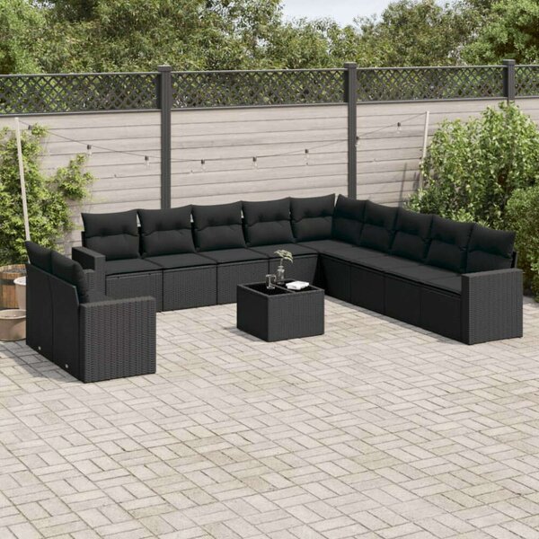 VidaXL Polyrattan Kerti Ülőgarnitúra - 12 részes - Fekete