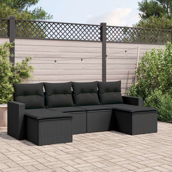 VidaXL Polyrattan Kerti Ülőgarnitúra - 6 részes - Fekete