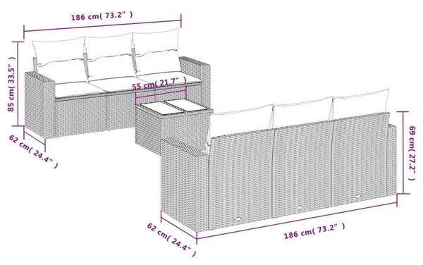 VidaXL Polyrattan Kerti Ülőgarnitúra - 7 részes - Bézs