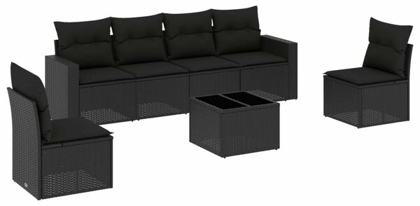 VidaXL Polyrattan Kerti Ülőgarnitúra - 7 részes - Fekete