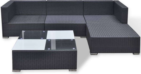 VidaXL 5 részes Kerti Ülőgarnitúra - Fekete Polyrattan