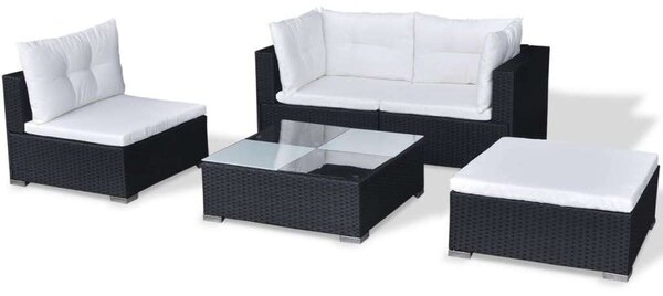 VidaXL 5 részes Kerti Ülőgarnitúra - Fekete Polyrattan