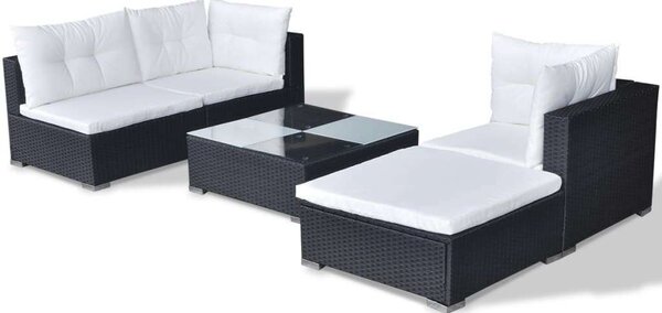VidaXL 5 részes Kerti Ülőgarnitúra - Fekete Polyrattan