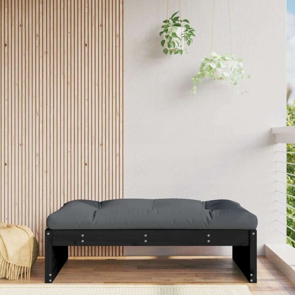 VidaXL fekete tömör fenyőfa kerti lábzsámoly párnával 120x80 cm