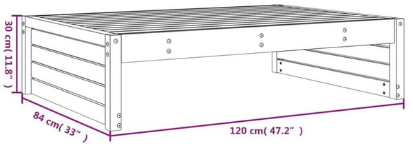 VidaXL fekete tömör fenyőfa kerti lábzsámoly párnával 120x80 cm
