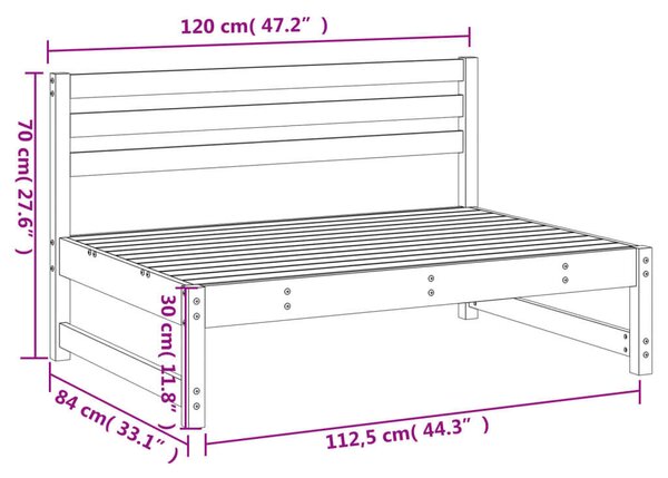 VidaXL fehér kerti tömör fenyőfa középső kanapé 120 x 80 cm