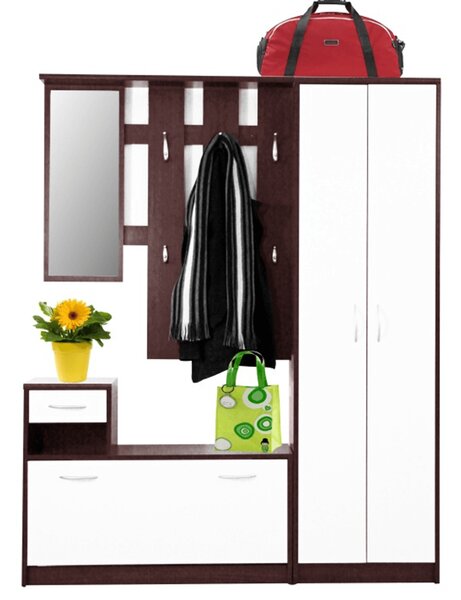 Polcos szekrény, wenge, fehér, MECKI