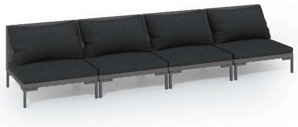Polyrattan Kerti Ülőgarnitúra - 4 részes - Sötétszürke