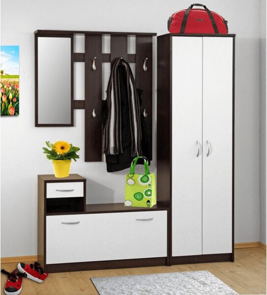 Polcos szekrény, wenge, fehér, MECKI