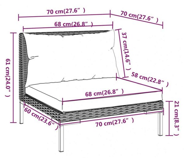 Polyrattan Kerti Ülőgarnitúra - 4 részes - Sötétszürke
