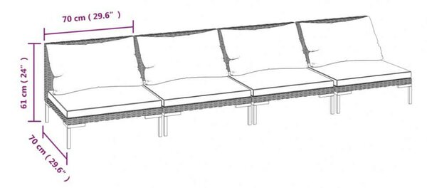 Polyrattan Kerti Ülőgarnitúra - 4 részes - Sötétszürke
