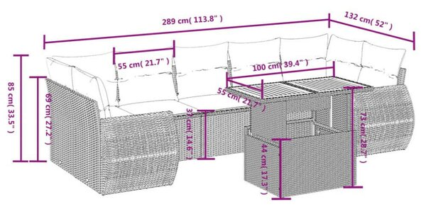 VidaXL Polyrattan Kerti Ülőgarnitúra - 8 részes, Fekete