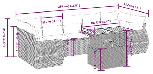 VidaXL Polyrattan Kerti Ülőgarnitúra - 8 részes, Fekete